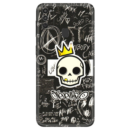 Samsung M/F/Note/Flip and C Phone Skins (All Models) - Funny Skull Black Chalk Grafitti - 3D Embossed Finish (L-22) Samsung Galaxy M21