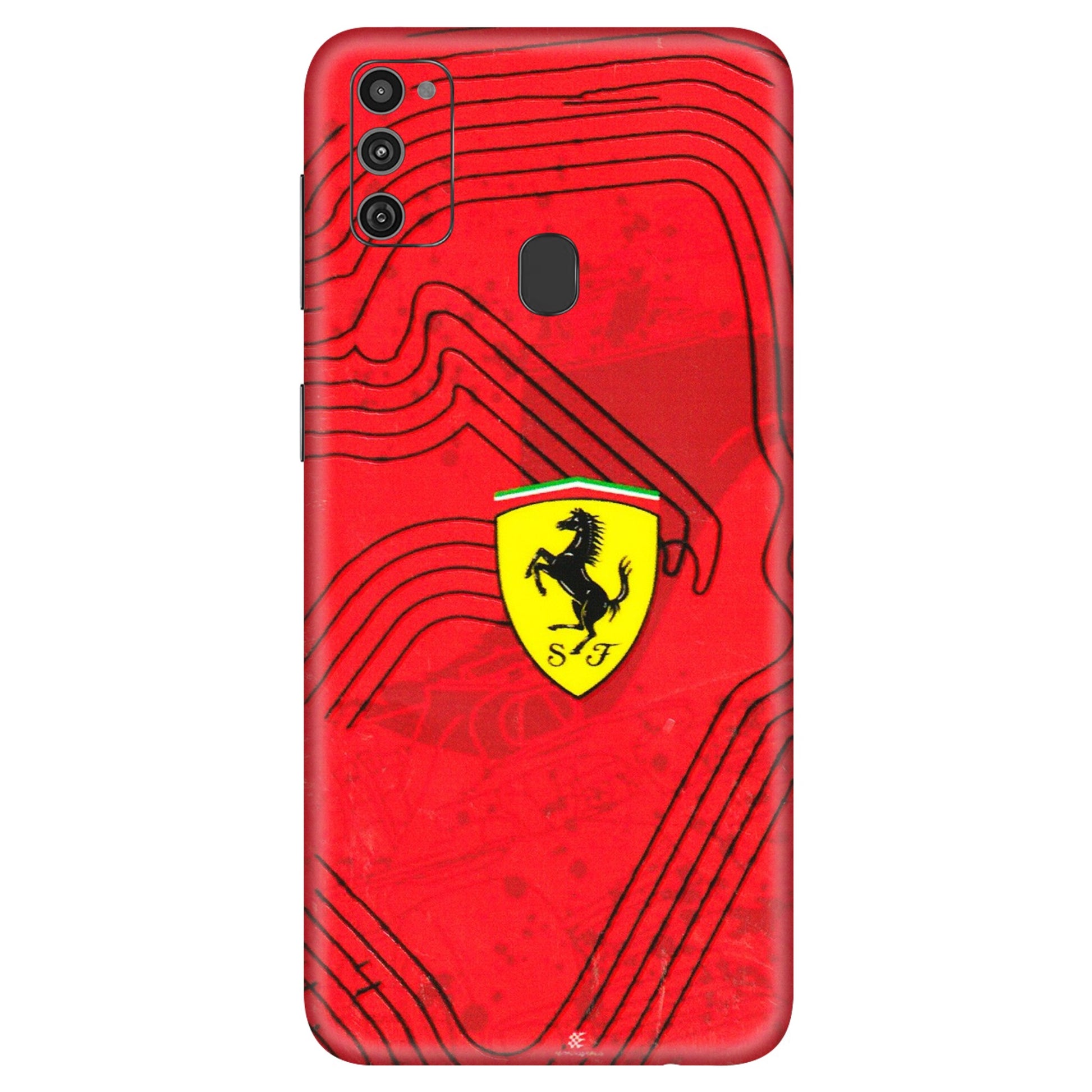Samsung M/F/Note/Flip and C Phone Skins (All Models) - Red Ferrari Logo Stylish - 3D Embossed Finish (L-238) Samsung Galaxy M21