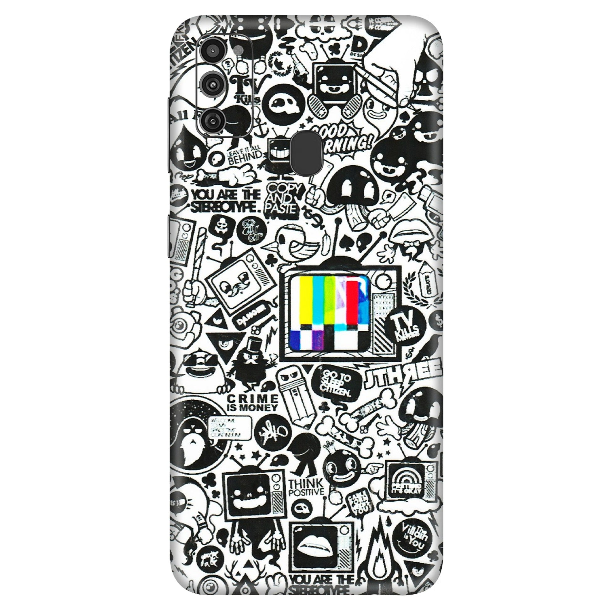 Samsung M/F/Note/Flip and C Phone Skins (All Models) - Doodles Positive Art - 3D Embossed Finish (L-263) Samsung Galaxy M21