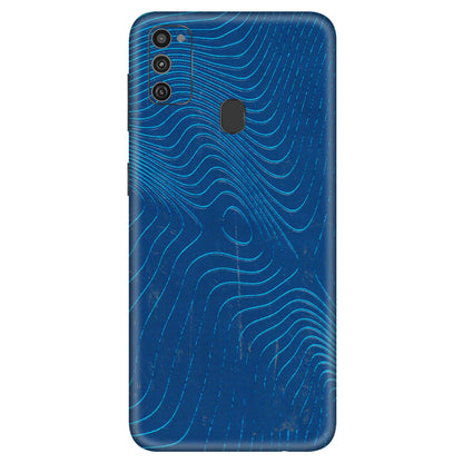 Samsung M/F/Note/Flip and C Phone Skins (All Models) - Abstract Blue Line Map - 3D Embossed Finish (L-272) Samsung Galaxy M21