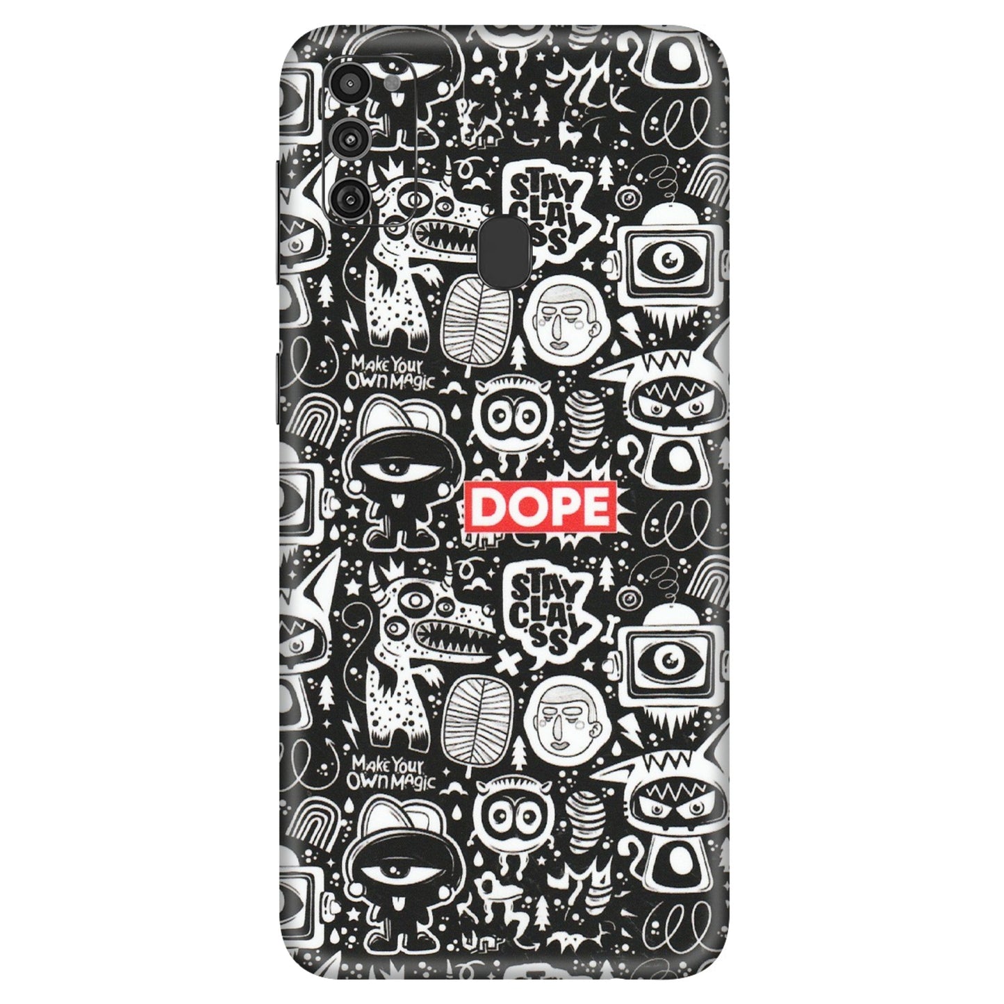 Samsung M/F/Note/Flip and C Phone Skins (All Models) - Dope Stay Classy Black Doodles - Matte Finish (M-126) Samsung Galaxy M21