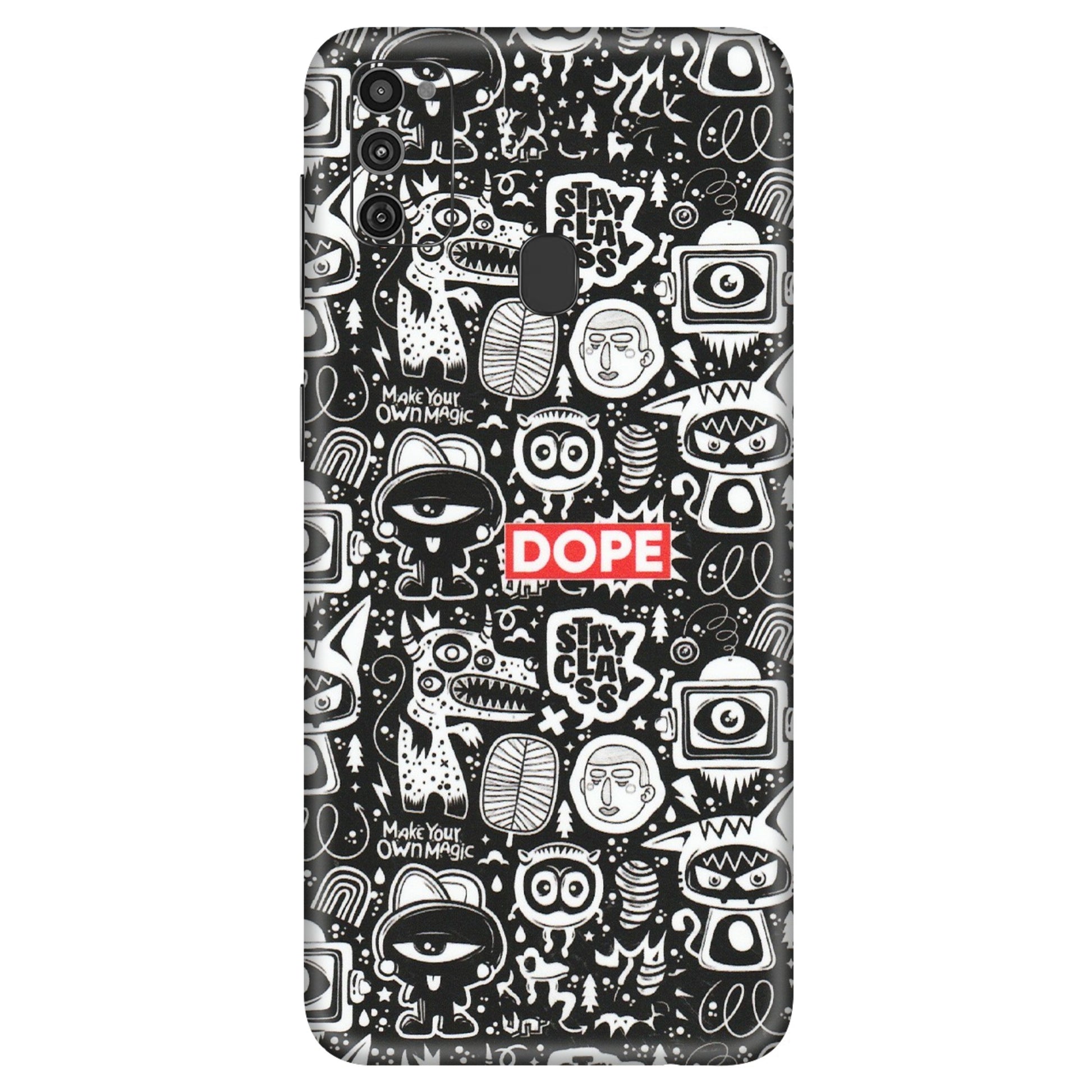Samsung M/F/Note/Flip and C Phone Skins (All Models) - Dope Stay Classy Black Doodles - Matte Finish (M-126) Samsung Galaxy M21