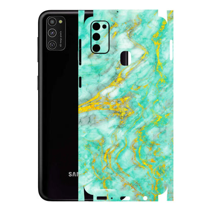 Samsung M/F/Note/Flip and C Phone Skins (All Models) - Green And Gold Marble Feel - Matte Finish (M-16) Samsung Galaxy M21