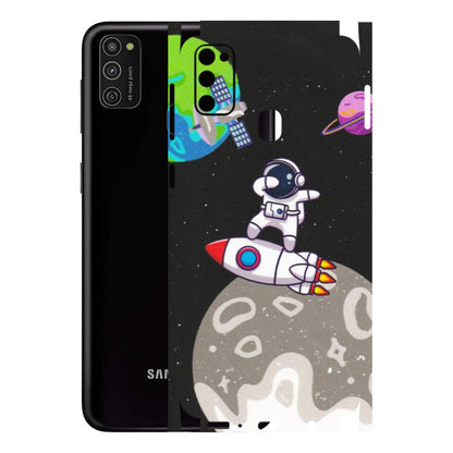 Samsung M/F/Note/Flip and C Phone Skins (All Models) - Astronaut Vibing Toon Running - Matte Finish (M-39) Samsung Galaxy M21