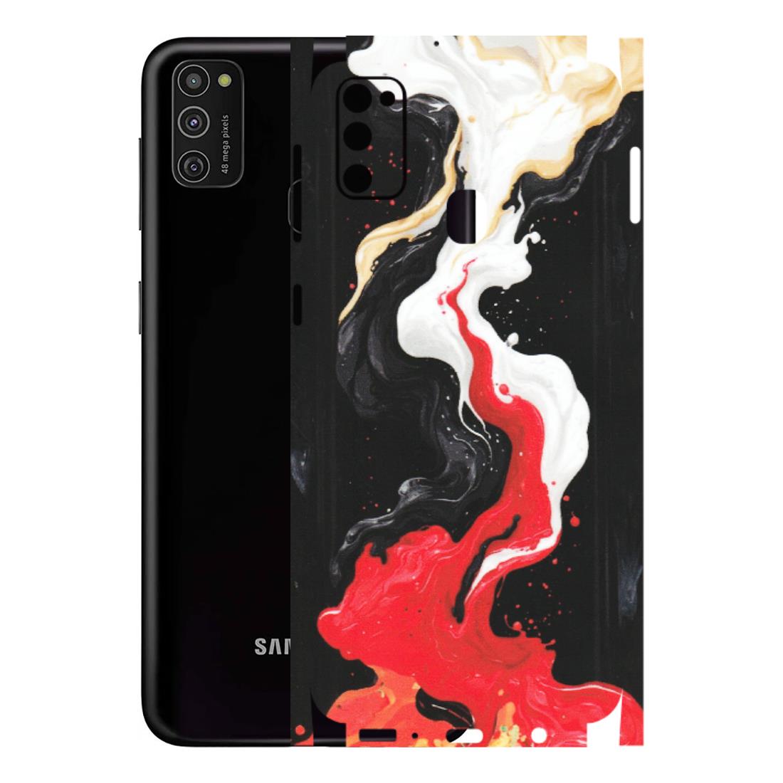 Samsung M/F/Note/Flip and C Phone Skins (All Models) - Black Red White Paint Splash Fusion - Matte Finish (M-56) Samsung Galaxy M21
