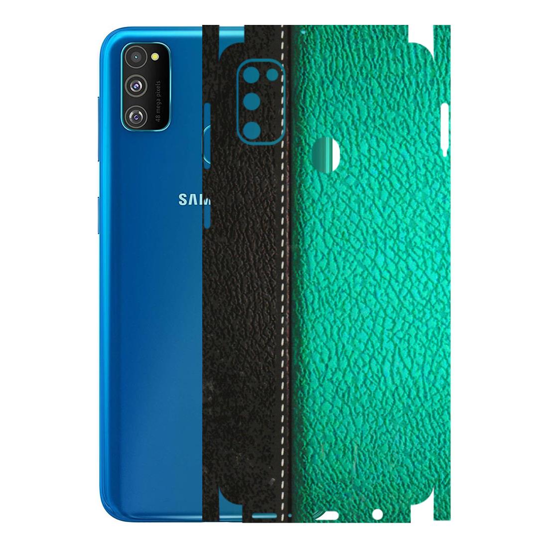 Samsung M/F/Note/Flip and C Phone Skins (All Models) - Black Green Dual Leather Stich - 3D Embossed Finish (L-233) Samsung Galaxy M30S