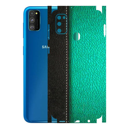 Samsung M/F/Note/Flip and C Phone Skins (All Models) - Black Green Dual Leather Stich - 3D Embossed Finish (L-233) Samsung Galaxy M30S