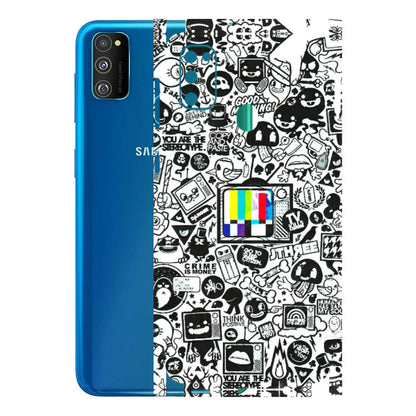 Samsung M/F/Note/Flip and C Phone Skins (All Models) - Doodles Positive Art - 3D Embossed Finish (L-263) Samsung Galaxy M30S