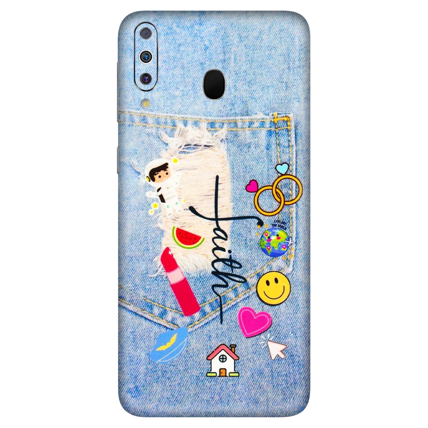Samsung M/F/Note/Flip and C Phone Skins (All Models) - Denim Jeans Pocket - 3D Embossed Finish (L-134) Samsung Galaxy M30