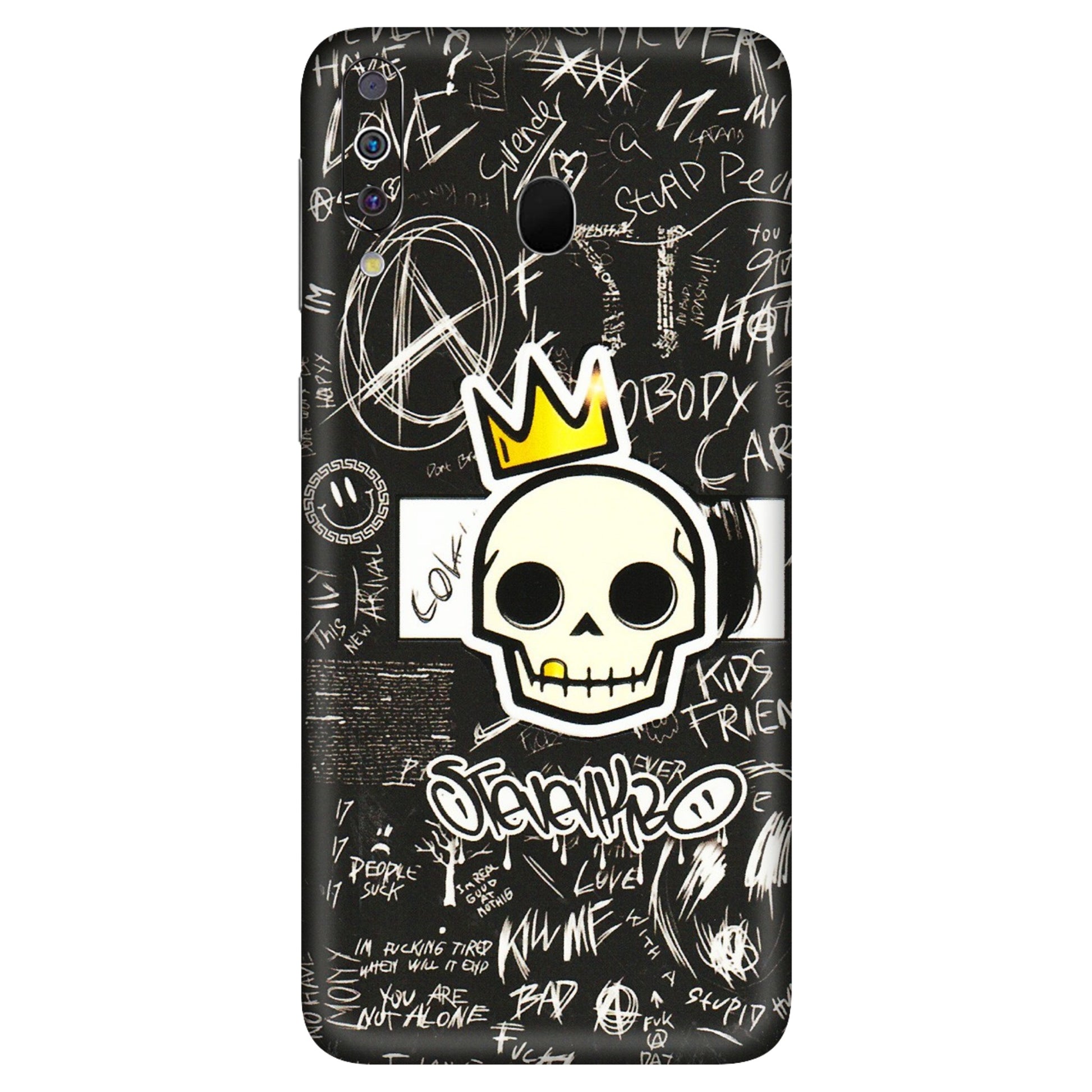 Samsung M/F/Note/Flip and C Phone Skins (All Models) - Funny Skull Black Chalk Grafitti - 3D Embossed Finish (L-22) Samsung Galaxy M30