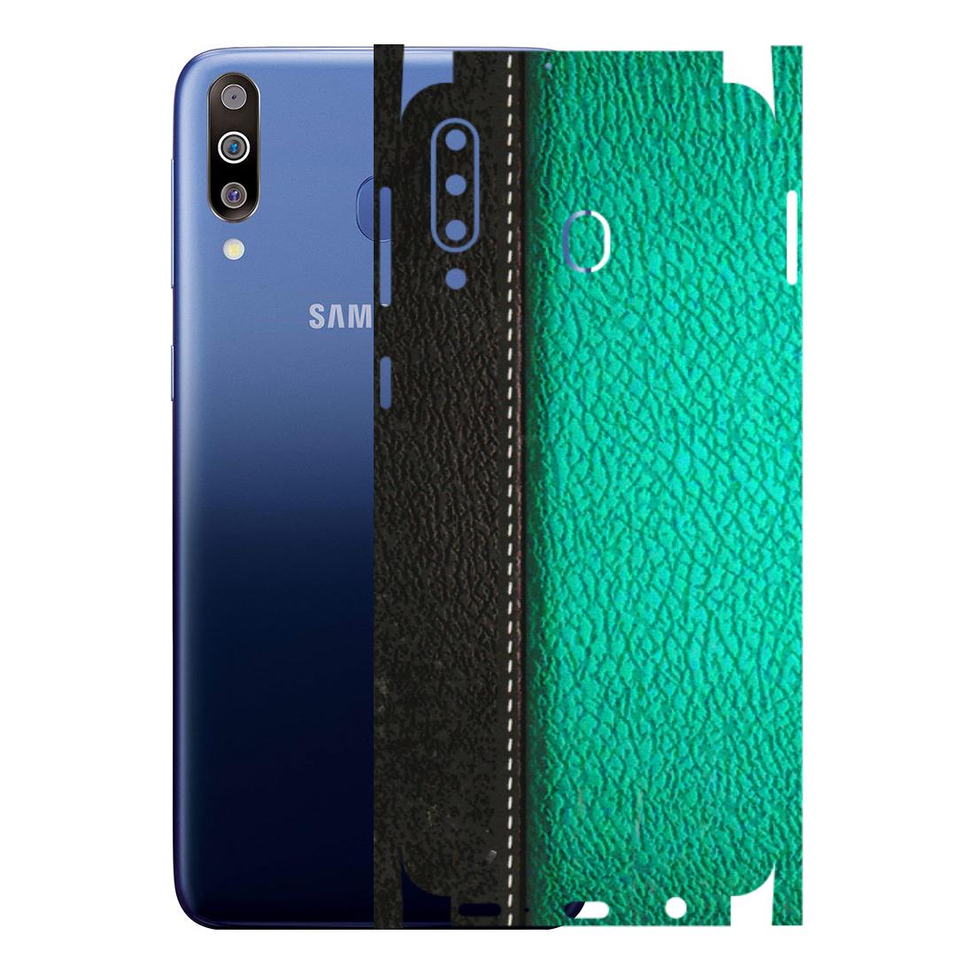 Samsung M/F/Note/Flip and C Phone Skins (All Models) - Black Green Dual Leather Stich - 3D Embossed Finish (L-233) Samsung Galaxy M30