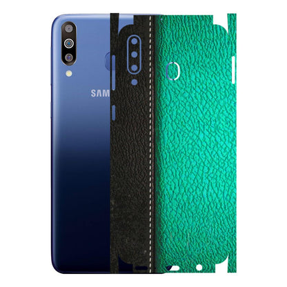 Samsung M/F/Note/Flip and C Phone Skins (All Models) - Black Green Dual Leather Stich - 3D Embossed Finish (L-233) Samsung Galaxy M30