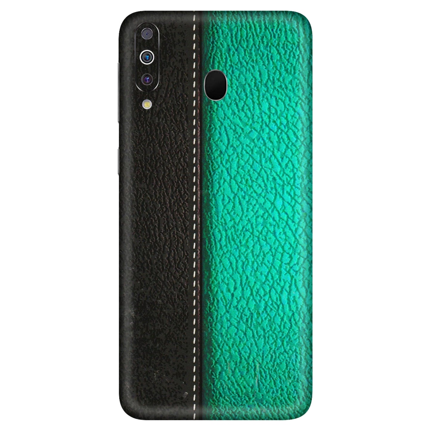Samsung M/F/Note/Flip and C Phone Skins (All Models) - Black Green Dual Leather Stich - 3D Embossed Finish (L-233) Samsung Galaxy M30