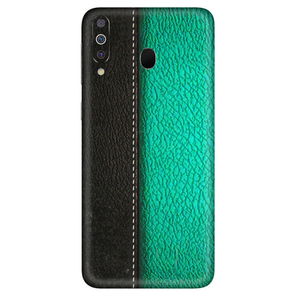Samsung M/F/Note/Flip and C Phone Skins (All Models) - Black Green Dual Leather Stich - 3D Embossed Finish (L-233) Samsung Galaxy M30