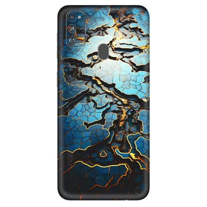 Samsung M/F/Note/Flip and C Phone Skins (All Models) - Blue Gold Abstract - 3D Embossed Finish (L-11) Samsung Galaxy M30S