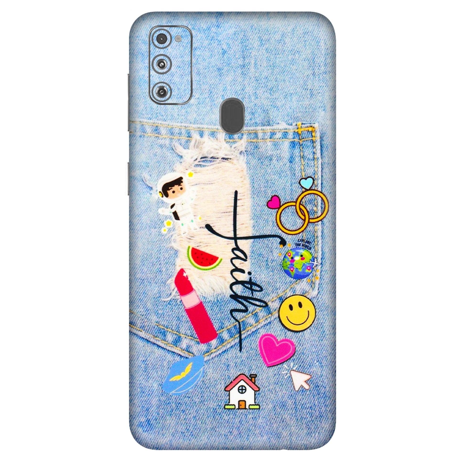 Samsung M/F/Note/Flip and C Phone Skins (All Models) - Denim Jeans Pocket - 3D Embossed Finish (L-134) Samsung Galaxy M30S