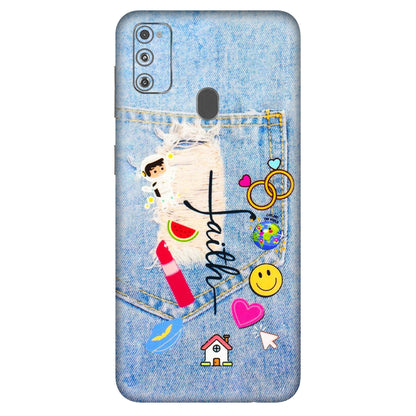 Samsung M/F/Note/Flip and C Phone Skins (All Models) - Denim Jeans Pocket - 3D Embossed Finish (L-134) Samsung Galaxy M30S