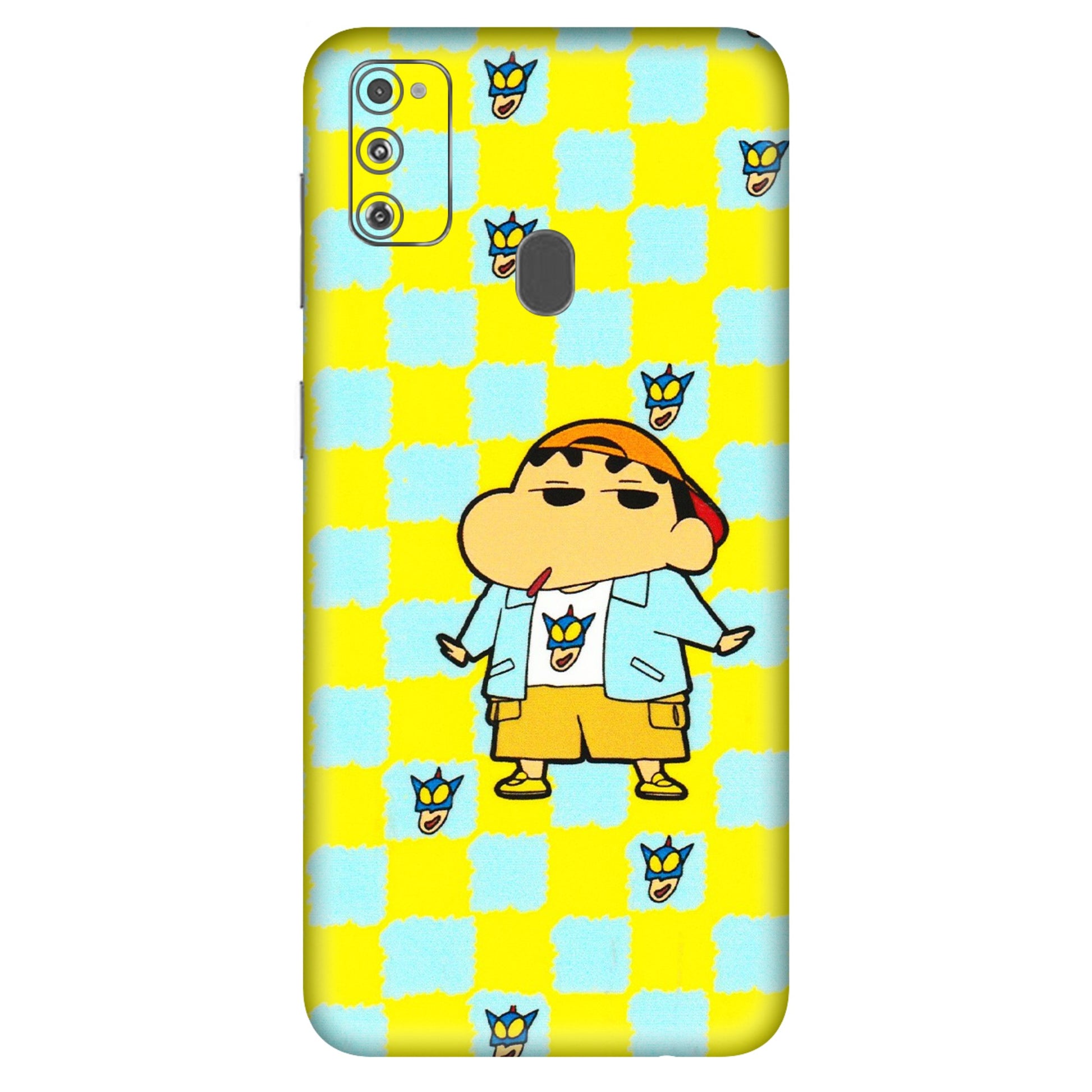 Samsung M/F/Note/Flip and C Phone Skins (All Models) - Yellow Blue Shinchan Cute - 3D Embossed Finish (L-221) Samsung Galaxy M30S
