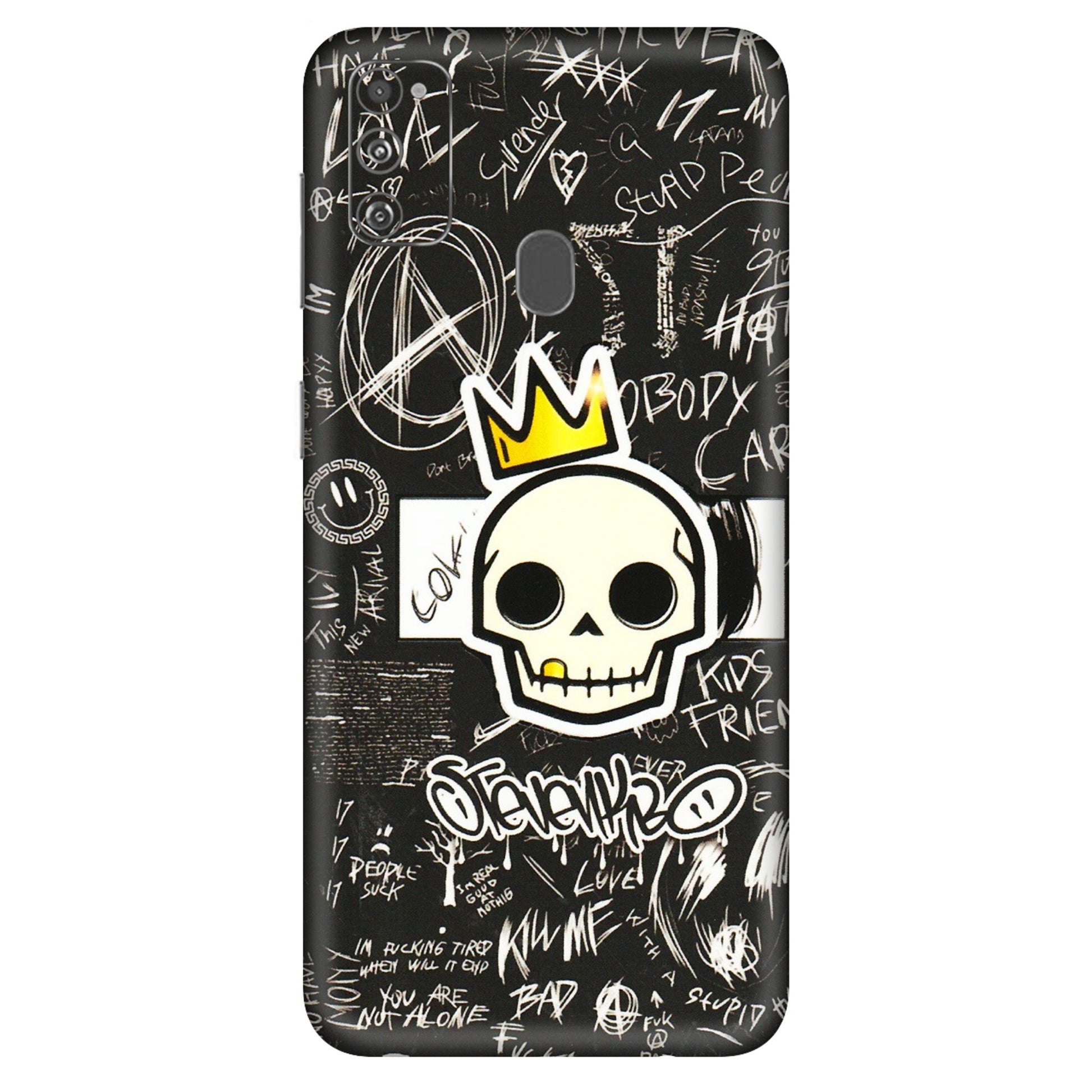 Samsung M/F/Note/Flip and C Phone Skins (All Models) - Funny Skull Black Chalk Grafitti - 3D Embossed Finish (L-22) Samsung Galaxy M30S
