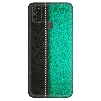 Samsung M/F/Note/Flip and C Phone Skins (All Models) - Black Green Dual Leather Stich - 3D Embossed Finish (L-233) Samsung Galaxy M30S