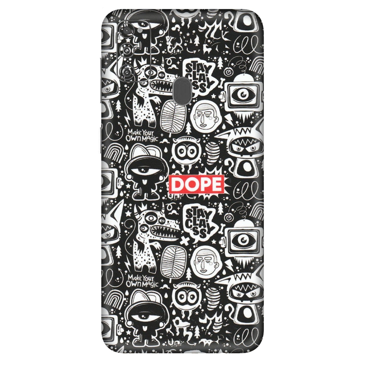 Samsung M/F/Note/Flip and C Phone Skins (All Models) - Dope Stay Classy Black Doodles - Matte Finish (M-126) Samsung Galaxy M30S