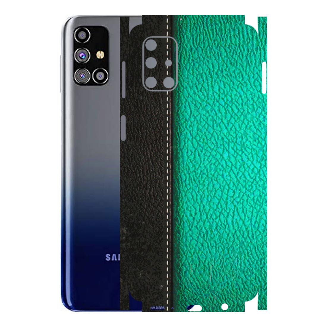 Samsung M/F/Note/Flip and C Phone Skins (All Models) - Black Green Dual Leather Stich - 3D Embossed Finish (L-233) Samsung Galaxy M31s