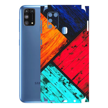 Samsung M/F/Note/Flip and C Phone Skins (All Models) - Colourful Wood Panels Abstract - 3D Embossed Finish (L-09) Samsung Galaxy M31