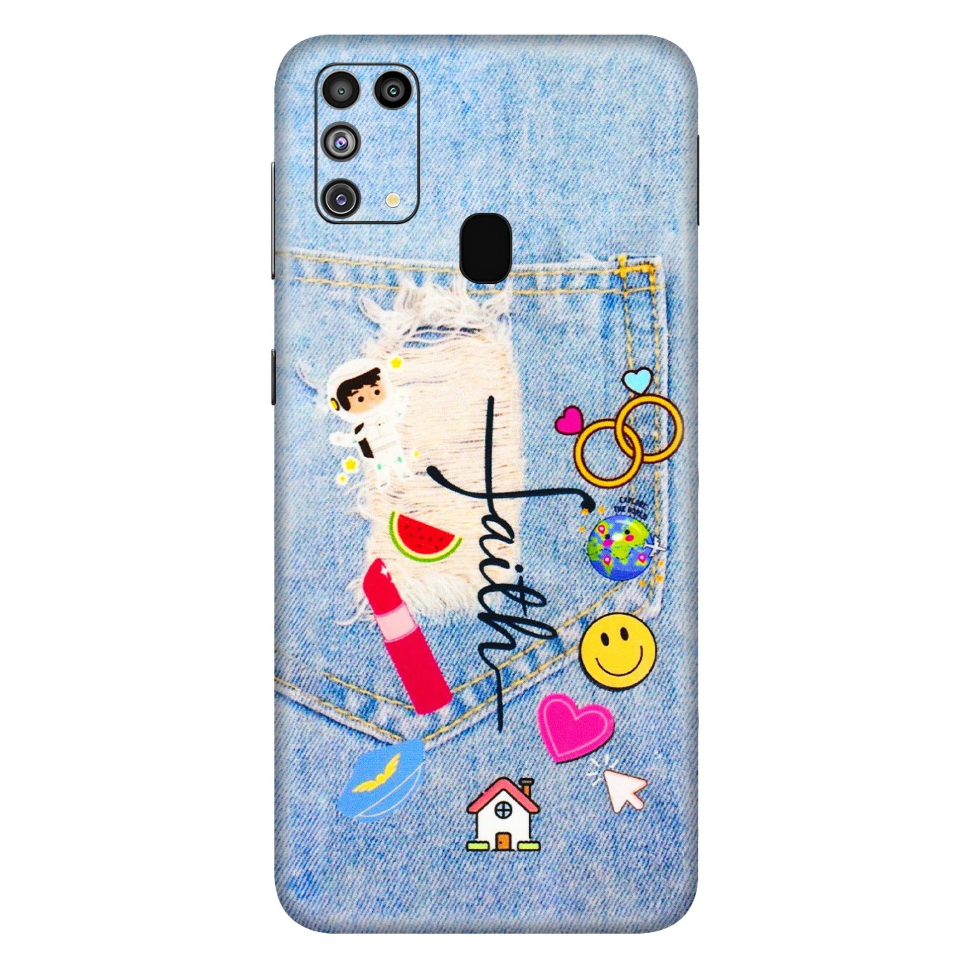 Samsung M/F/Note/Flip and C Phone Skins (All Models) - Denim Jeans Pocket - 3D Embossed Finish (L-134) Samsung Galaxy M31