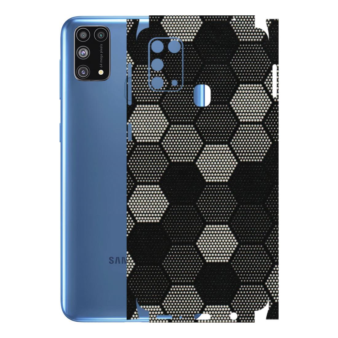 Samsung M/F/Note/Flip and C Phone Skins (All Models) - Black & White Dotted Honeycomb Texture - 3D Embossed Finish (L-202) Samsung Galaxy M31