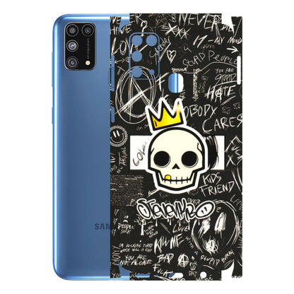 Samsung M/F/Note/Flip and C Phone Skins (All Models) - Funny Skull Black Chalk Grafitti - 3D Embossed Finish (L-22) Samsung Galaxy M31