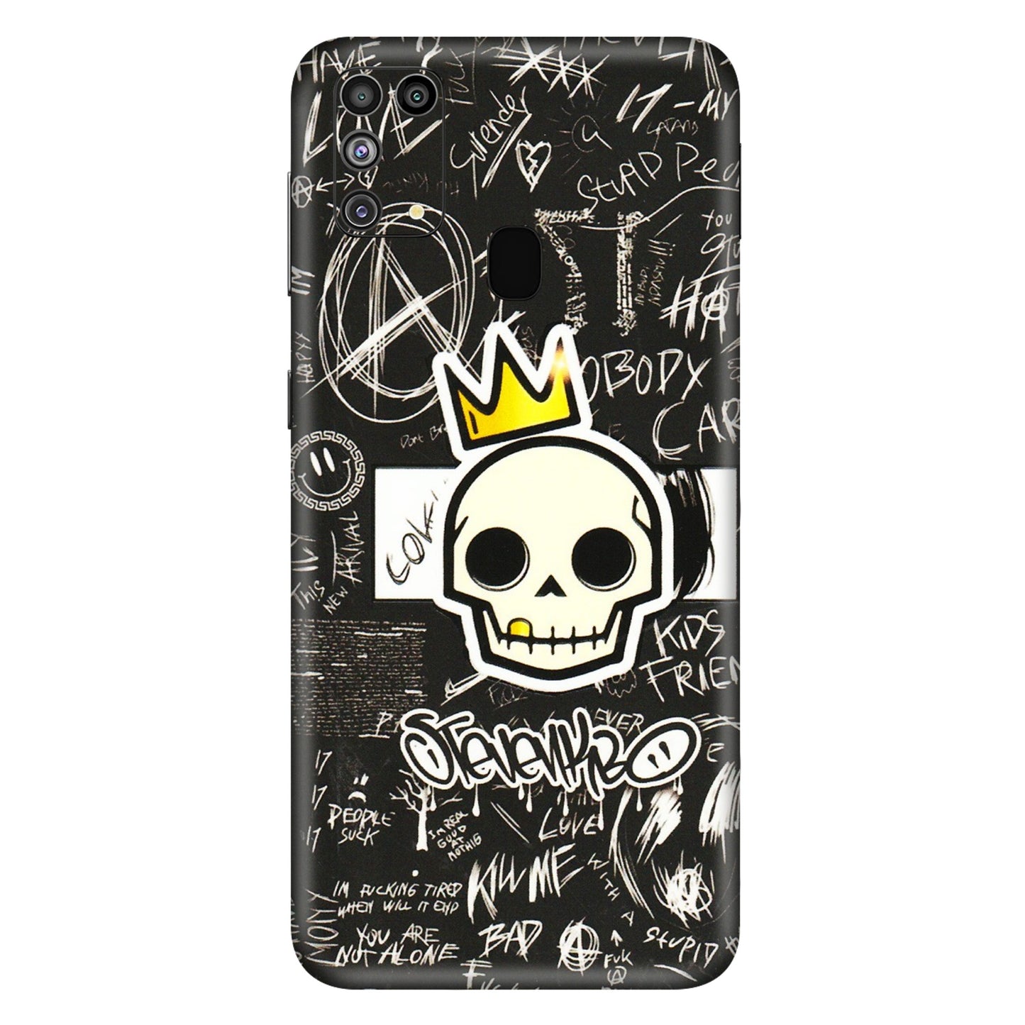 Samsung M/F/Note/Flip and C Phone Skins (All Models) - Funny Skull Black Chalk Grafitti - 3D Embossed Finish (L-22) Samsung Galaxy M31