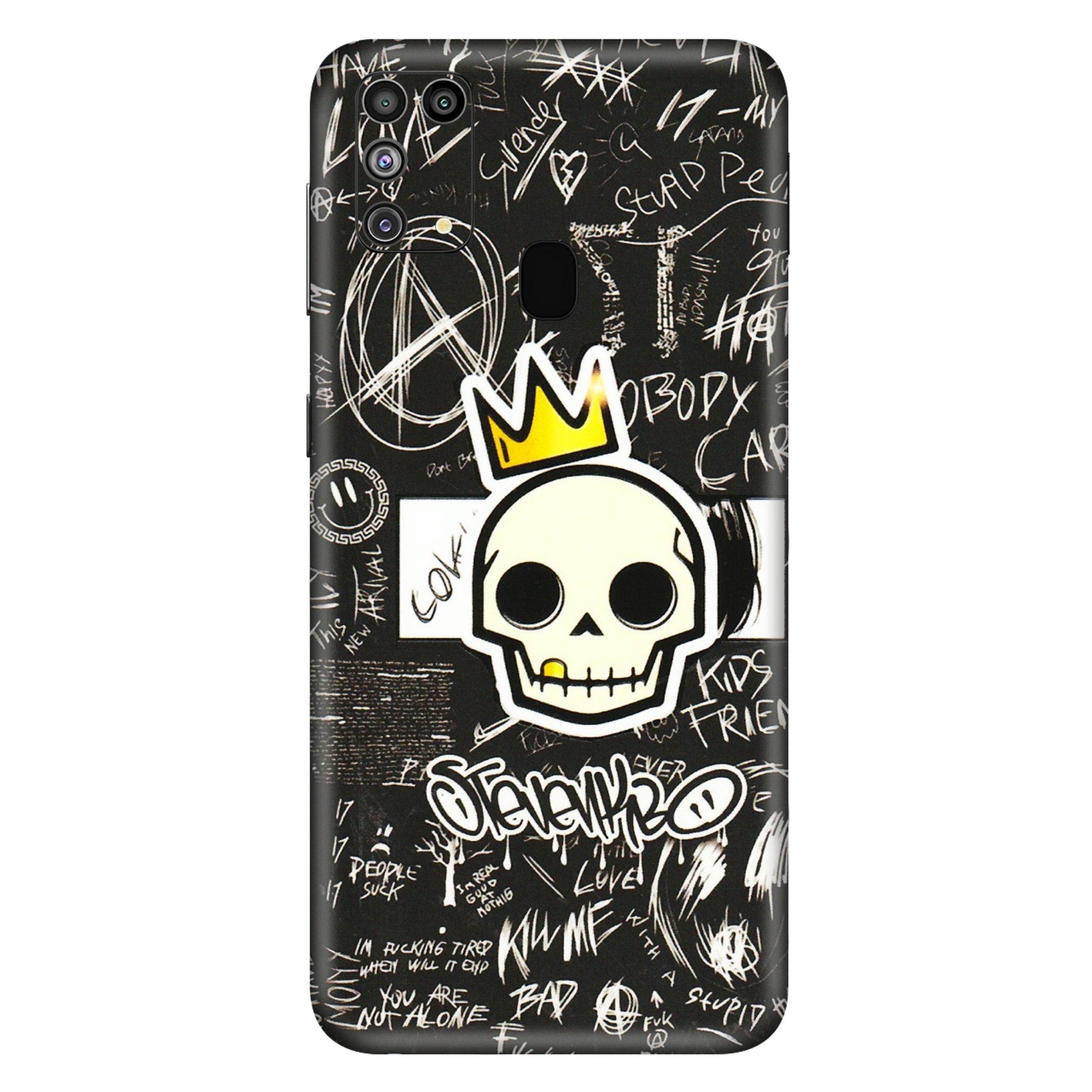 Samsung M/F/Note/Flip and C Phone Skins (All Models) - Funny Skull Black Chalk Grafitti - 3D Embossed Finish (L-22) Samsung Galaxy M31