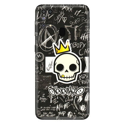 Samsung M/F/Note/Flip and C Phone Skins (All Models) - Funny Skull Black Chalk Grafitti - 3D Embossed Finish (L-22) Samsung Galaxy M31