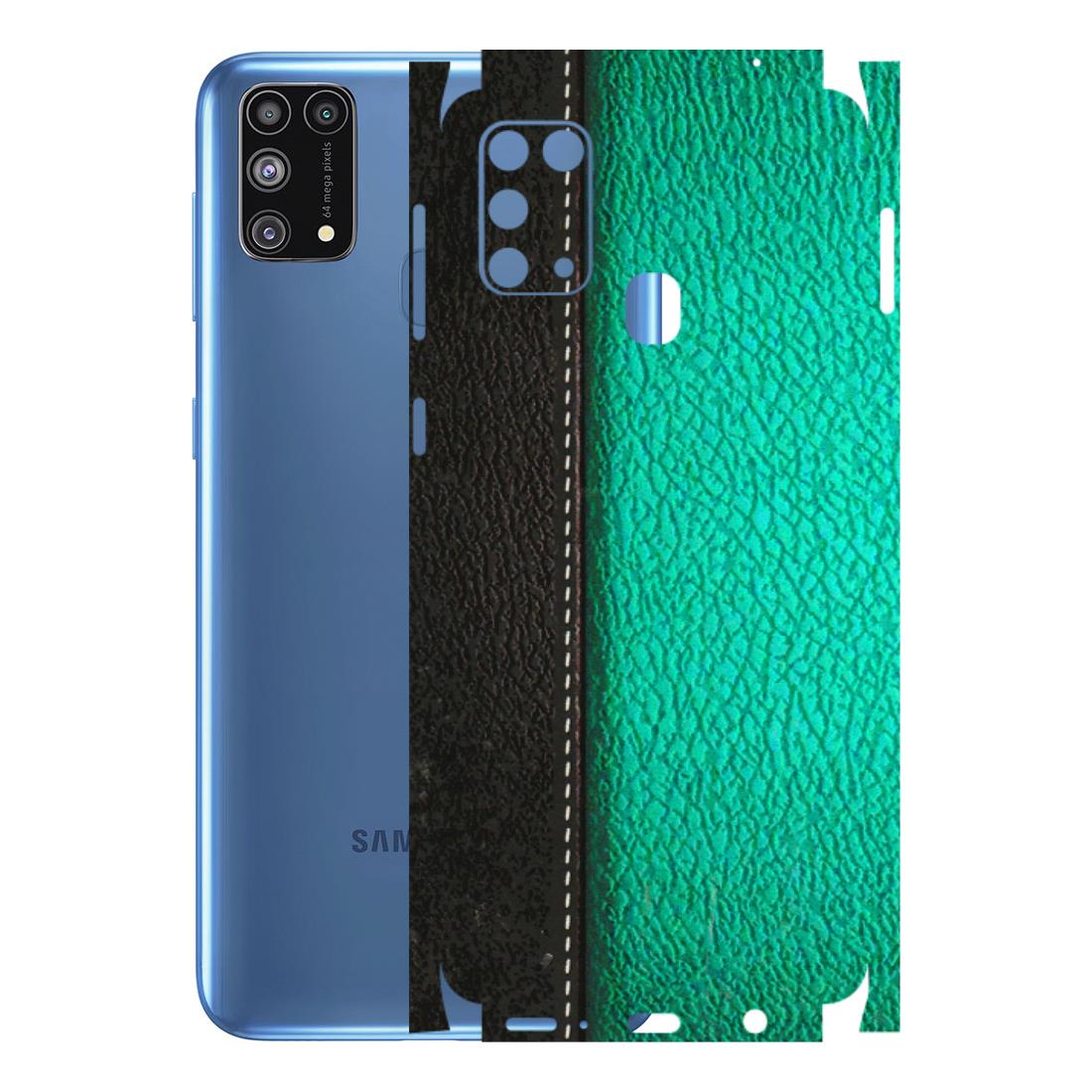 Samsung M/F/Note/Flip and C Phone Skins (All Models) - Black Green Dual Leather Stich - 3D Embossed Finish (L-233) Samsung Galaxy M31