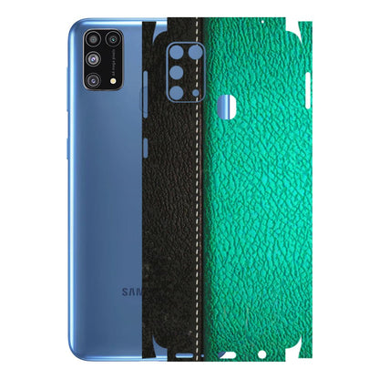 Samsung M/F/Note/Flip and C Phone Skins (All Models) - Black Green Dual Leather Stich - 3D Embossed Finish (L-233) Samsung Galaxy M31