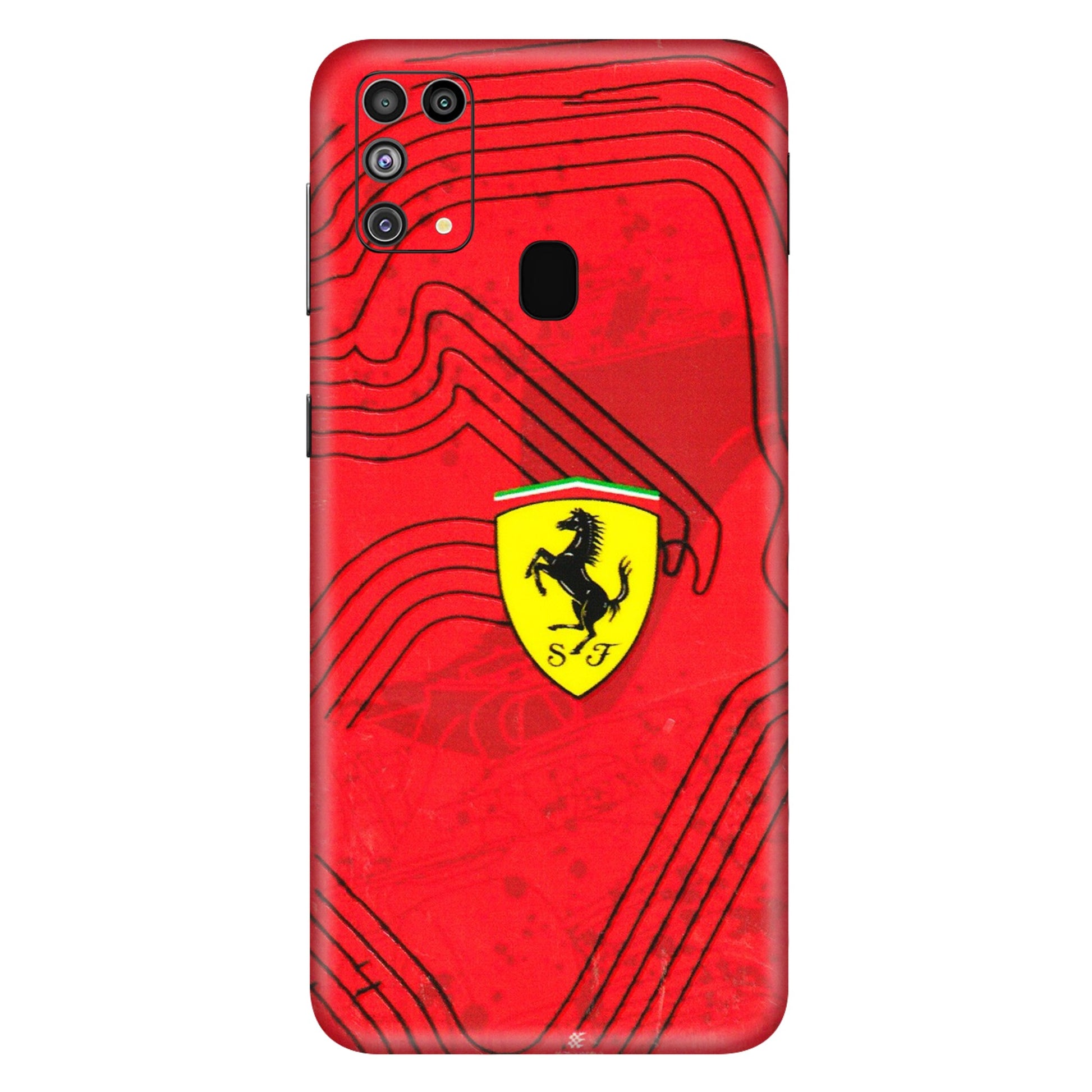Samsung M/F/Note/Flip and C Phone Skins (All Models) - Red Ferrari Logo Stylish - 3D Embossed Finish (L-238) Samsung Galaxy M31
