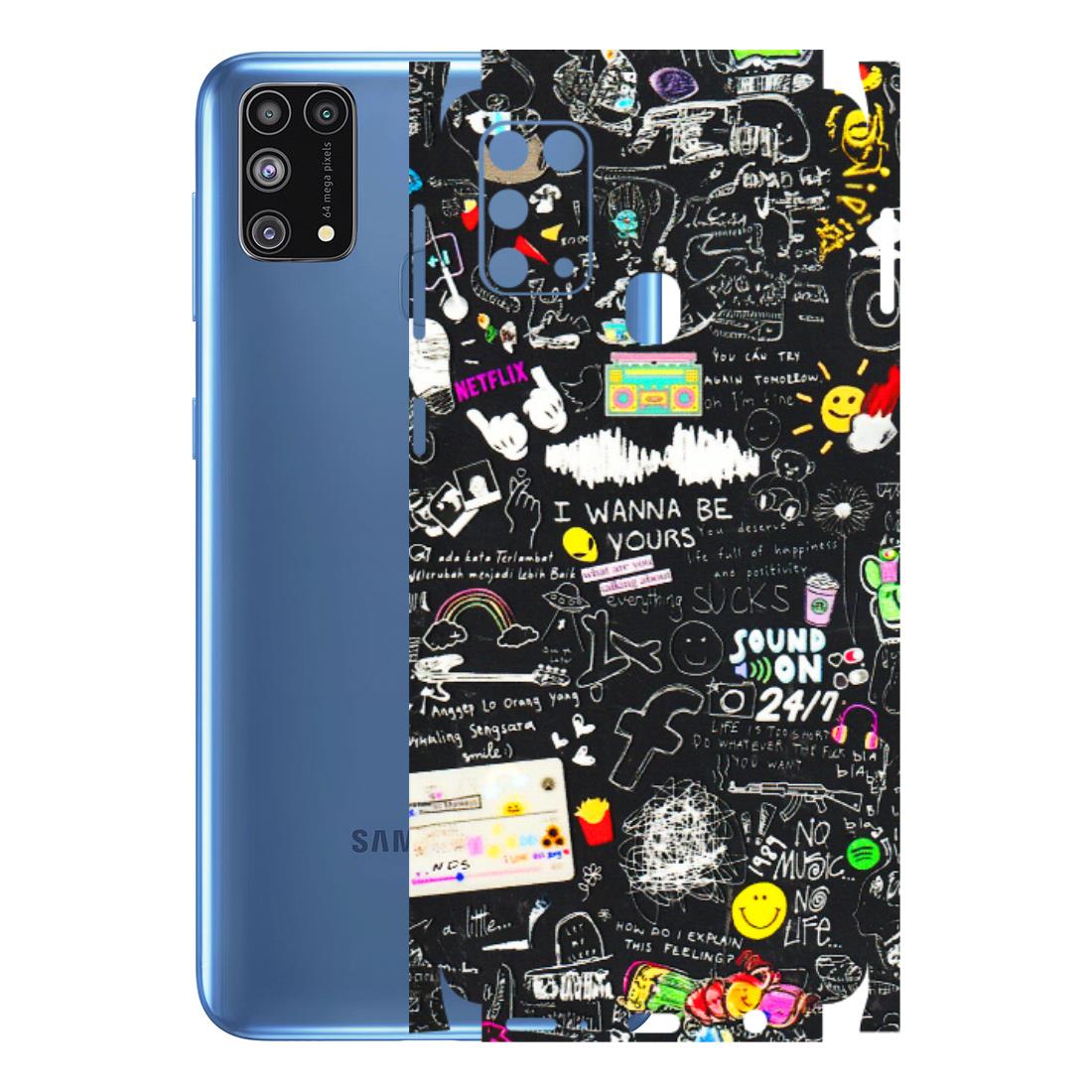 Samsung M/F/Note/Flip and C Phone Skins (All Models) - Black Creatives Doodles - 3D Embossed Finish (L-311) Samsung Galaxy M31