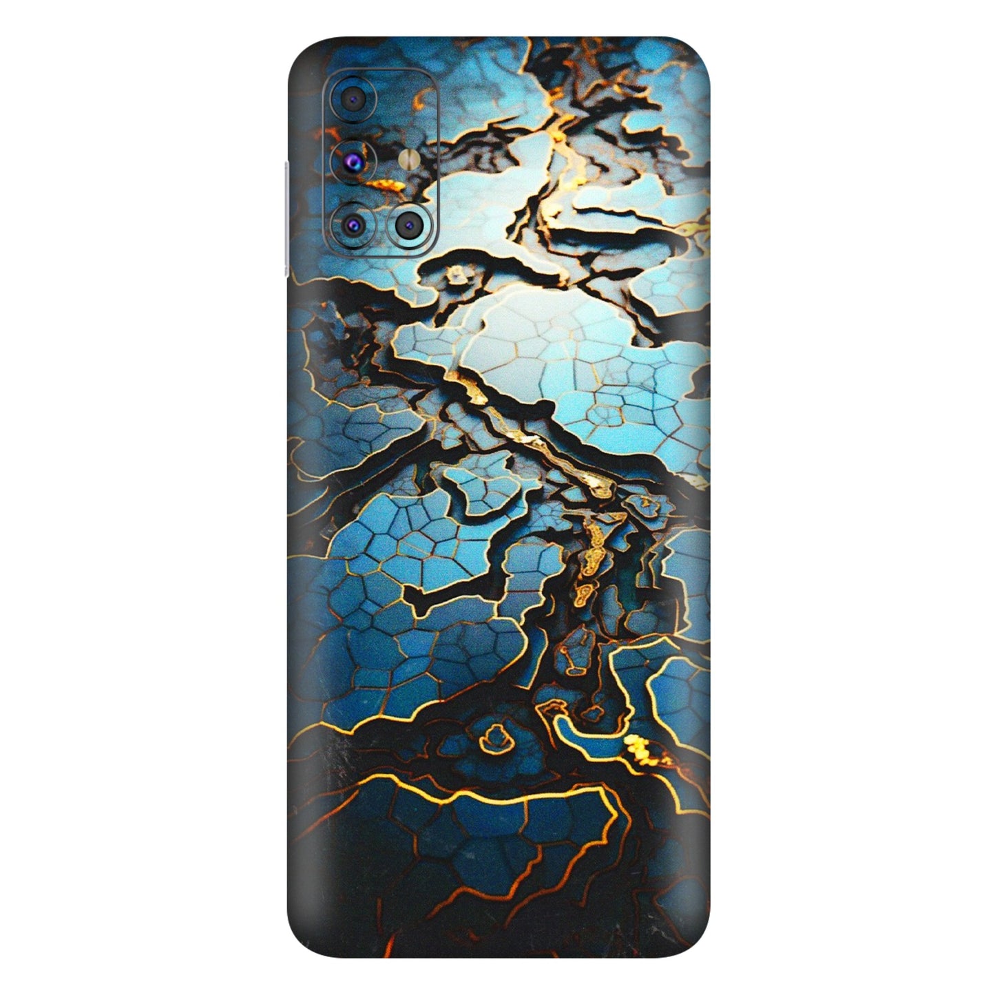Samsung M/F/Note/Flip and C Phone Skins (All Models) - Blue Gold Abstract - 3D Embossed Finish (L-11) Samsung Galaxy M31s