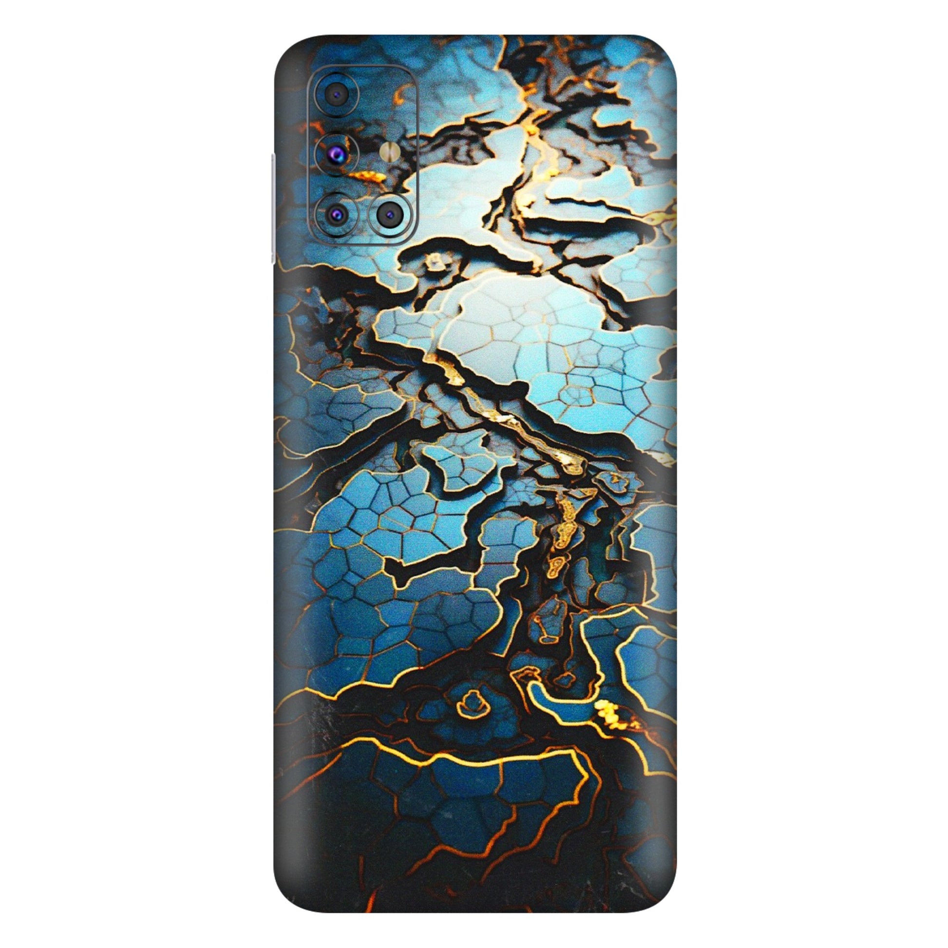Samsung M/F/Note/Flip and C Phone Skins (All Models) - Blue Gold Abstract - 3D Embossed Finish (L-11) Samsung Galaxy M31s