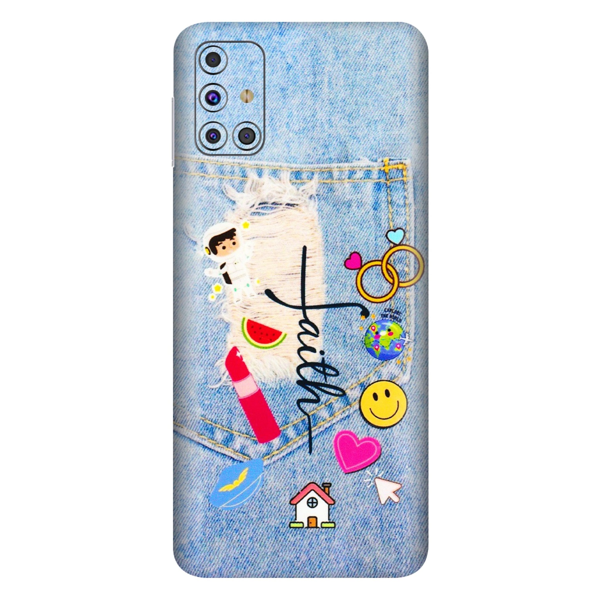 Samsung M/F/Note/Flip and C Phone Skins (All Models) - Denim Jeans Pocket - 3D Embossed Finish (L-134) Samsung Galaxy M31s