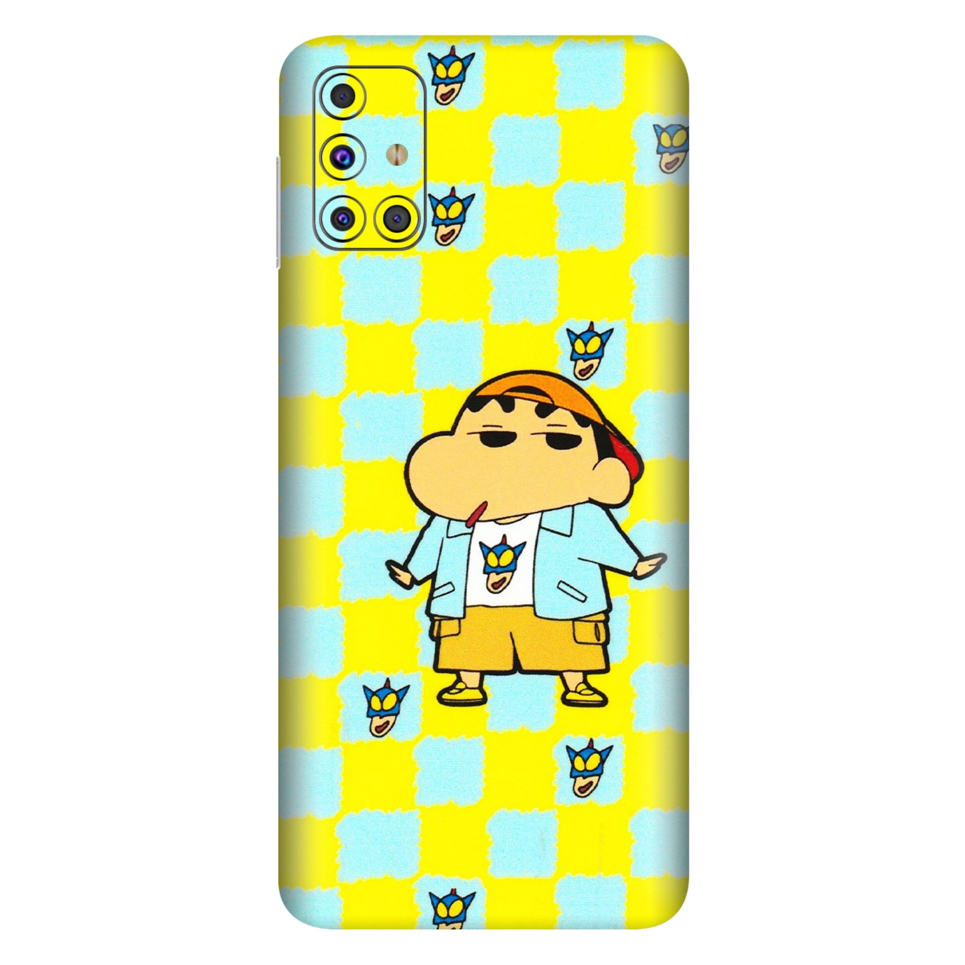 Samsung M/F/Note/Flip and C Phone Skins (All Models) - Yellow Blue Shinchan Cute - 3D Embossed Finish (L-221) Samsung Galaxy M31s