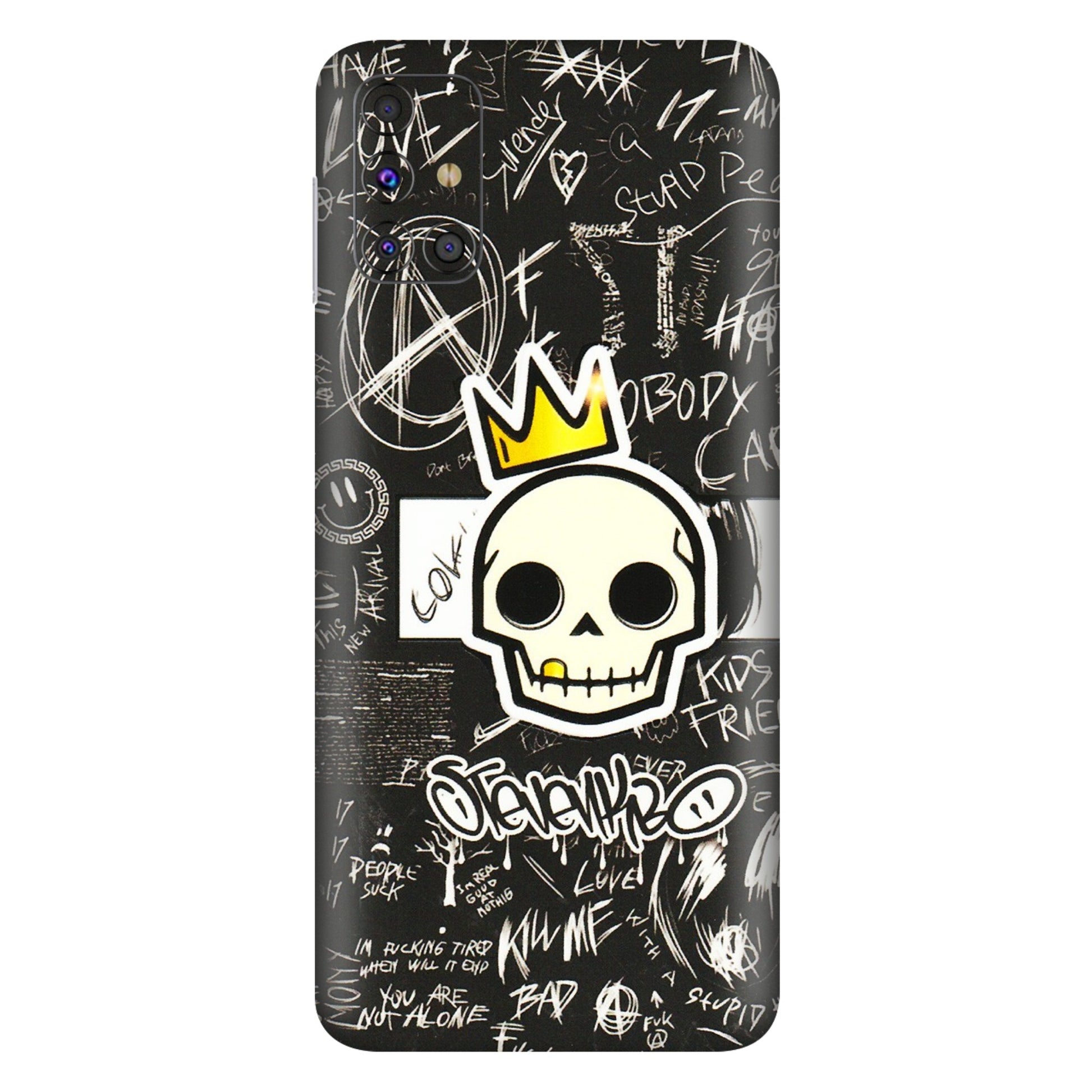Samsung M/F/Note/Flip and C Phone Skins (All Models) - Funny Skull Black Chalk Grafitti - 3D Embossed Finish (L-22) Samsung Galaxy M31s