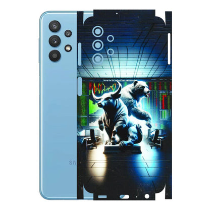 Samsung M/F/Note/Flip and C Phone Skins (All Models) - Stock Market Sensex Bear vs Bulls - 3D Embossed Finish (L-15) Samsung Galaxy M32 (5G)