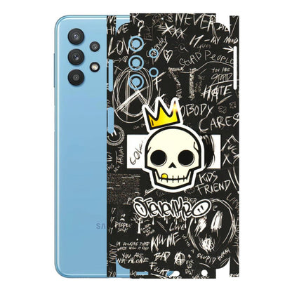 Samsung M/F/Note/Flip and C Phone Skins (All Models) - Funny Skull Black Chalk Grafitti - 3D Embossed Finish (L-22) Samsung Galaxy M32 (5G)