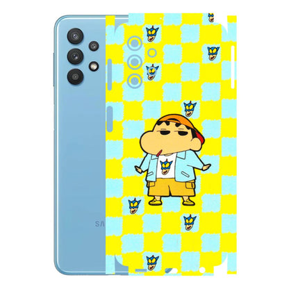Samsung M/F/Note/Flip and C Phone Skins (All Models) - Yellow Blue Shinchan Cute - 3D Embossed Finish (L-221) Samsung Galaxy M32 (5G)