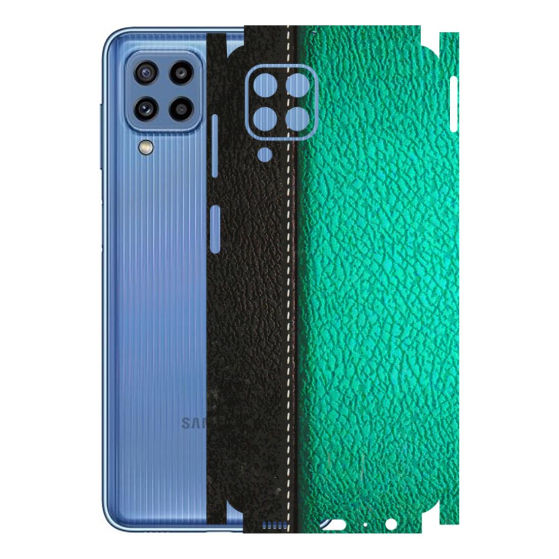 Samsung M/F/Note/Flip and C Phone Skins (All Models) - Black Green Dual Leather Stich - 3D Embossed Finish (L-233) Samsung Galaxy M32