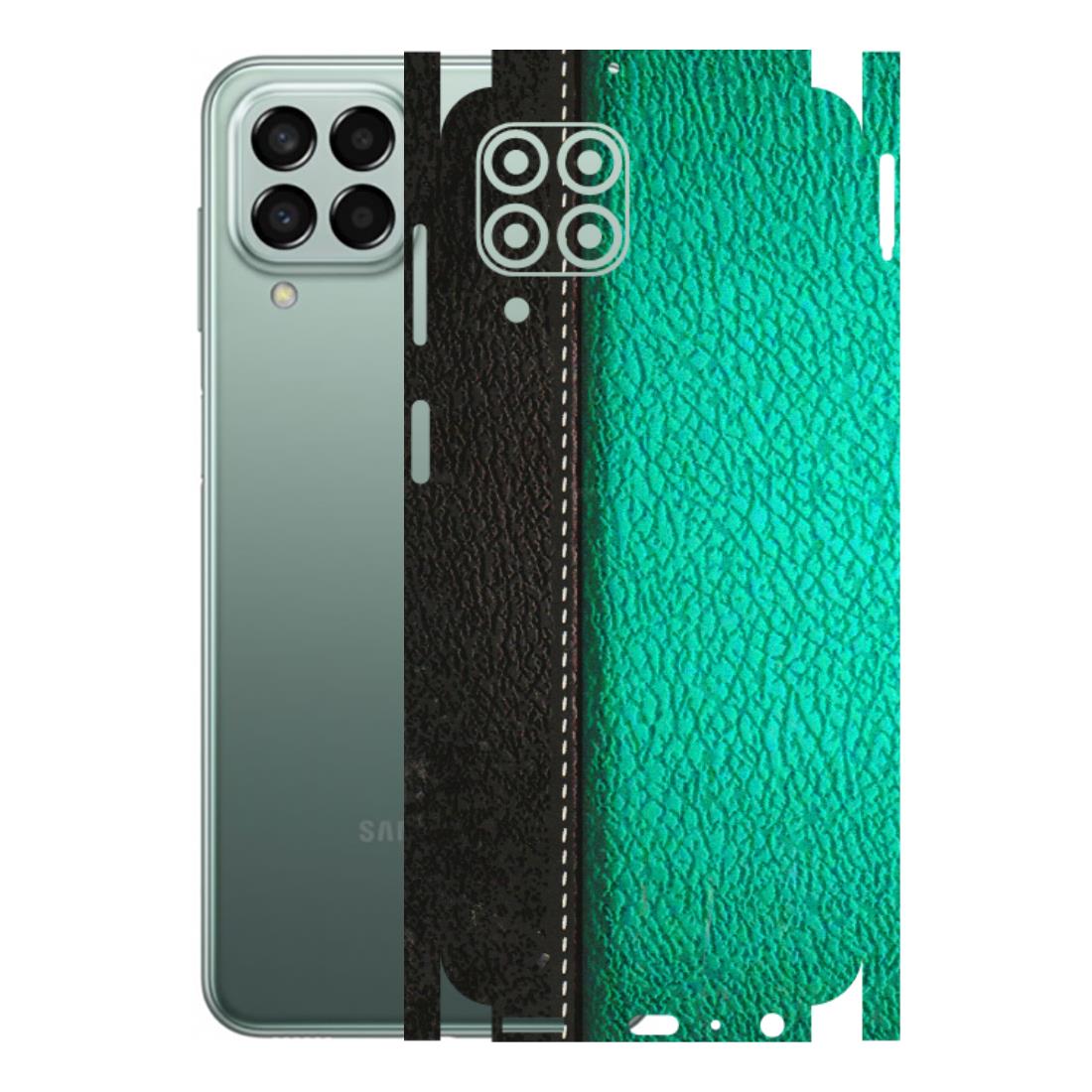 Samsung M/F/Note/Flip and C Phone Skins (All Models) - Black Green Dual Leather Stich - 3D Embossed Finish (L-233) Samsung Galaxy M33 (5G)