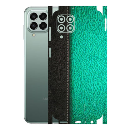 Samsung M/F/Note/Flip and C Phone Skins (All Models) - Black Green Dual Leather Stich - 3D Embossed Finish (L-233) Samsung Galaxy M33 (5G)