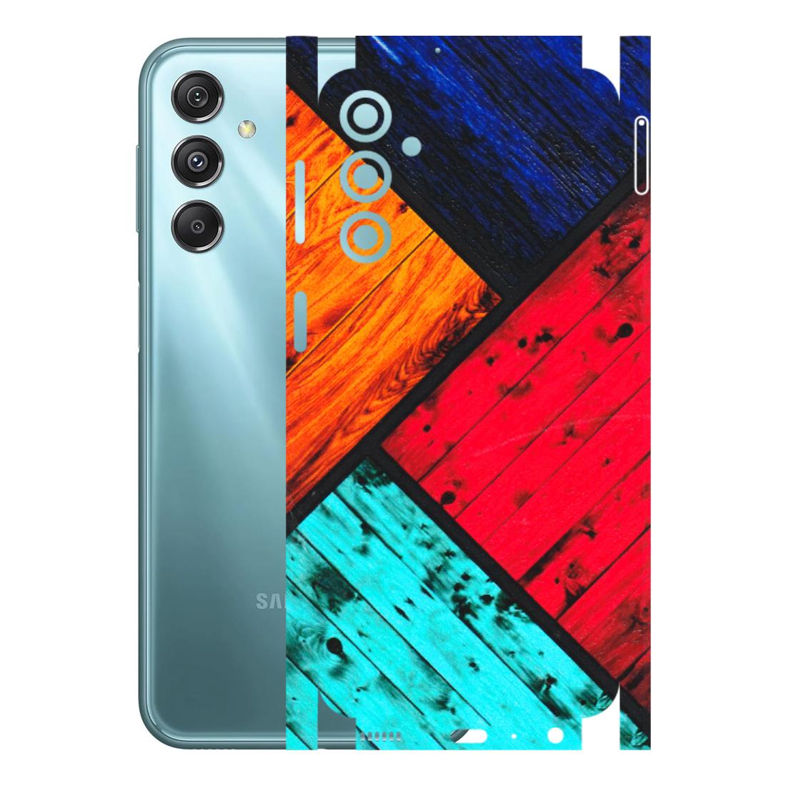 Samsung M/F/Note/Flip and C Phone Skins (All Models) - Colourful Wood Panels Abstract - 3D Embossed Finish (L-09) Samsung Galaxy M34 (5G)
