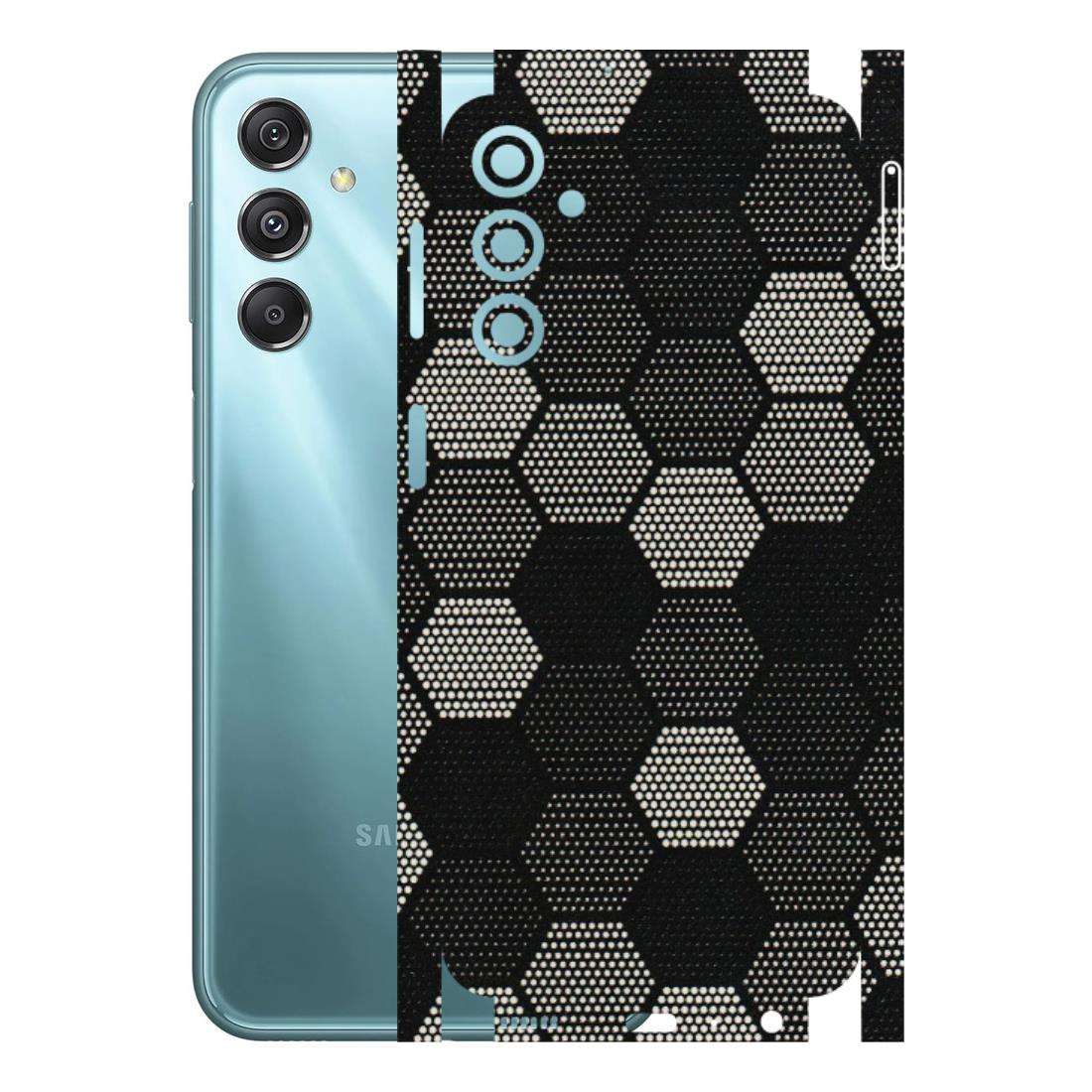 Samsung M/F/Note/Flip and C Phone Skins (All Models) - Black & White Dotted Honeycomb Texture - 3D Embossed Finish (L-202) Samsung Galaxy M34 (5G)